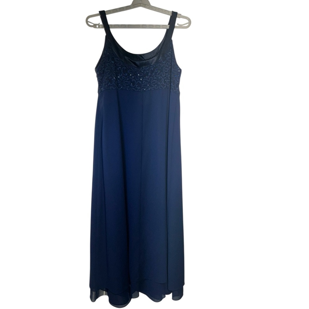 R&M Collection Gown sleeveless empire waist sequin lace bodice Navy Blue SZ 18 - Picture 2 of 16